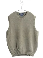 【お得なクーポン配布中!】 90s ポロ ラルフローレン Vネック コットン ニット ベスト メンズ М / 古着 オールド セーター 重ね着 ワンポイント プルオーバー カーキ