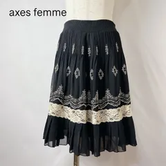 axes femme アクシーズファム　シフォン　プリーツ　スカート　膝丈　ブラック　レース　ウエストゴム