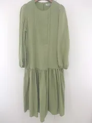 ◇ nano universe ナノ ユニバース ノーカラー 長袖 膝下丈 ワンピース サイズ36 カーキ系 レディース E  【1304050008979】