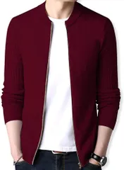 ONE UMB (ワン アンブ) ニット ジャケット メンズ ブルゾン タイト セーター( ワインレッド,  XL)