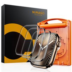 【特価商品】【3枚組】 NIMASO フィルム ガイド枠付き 46mm Apple Watch用 series 10 対応 アップルウォッチ 10用 保護フィルム 自動除塵 黒縁全面保護 高透過率 気泡防止 指紋防止 傷防止 貼り付け簡単 DSW24I1533
