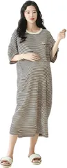 select shop Tomorrow マタニティ パジャマ 授乳口 半袖 ワンピース ルームウェア 産前 産後 ボーダー(モカ,  M)