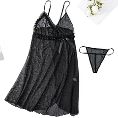 セクシーランジェリー ネグリジェ ベビードール セクシー 下着 過激 レディース シースルー 大きなリボンにレース 魅惑のV字ネック 非対称デザインに部分前開き SQ-8796