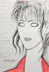 Akihiko Mihara, Salon d'Automne selected artist, original drawing [beauty], female portrait, figure painting, small piece, painting, fine art, interior, original artwork, miscellaneous goods, contemporary art, pencil drawing, brush pen illustration, fashion design drawing, beautiful woman painting, red, interior coordination