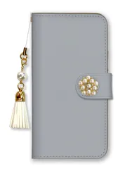 iPhone12 Pro Max ケース 手帳型 アイフォン12 プロマックス スマホケース パール デコ付き ストラップ付  くすみピンク ベージュ グレー 無地 可愛い 大人女子 かわいい おしゃれ カラー08