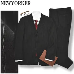 ニューヨーカー NEWYORKER ストライプ柄 シングル 3B スーツ セットアップ 上下 テーラードジャケット スラックスパンツ 春夏 ビジネス 通勤 A4 ブラック メンズ