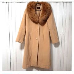 美品】フォックスファー ロングコート キャメルブラウン 縦糸羊毛横糸