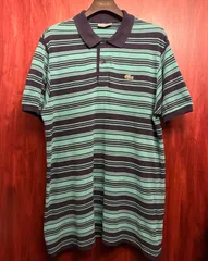 希少 MADE IN FRANCE製 80s CHEMISE LACOSTE ボーダー柄 半袖鹿の子ポロシャツ ターコイズグリーン×ネイビー 5サイズ