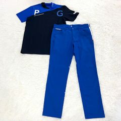 パーリーゲイツ　”PG PRO” 　NEOトリコロール　半袖モックネック　ネイビー系 ➕ ストレッチパンツ　ブルー系　上下セット　サイズ5
