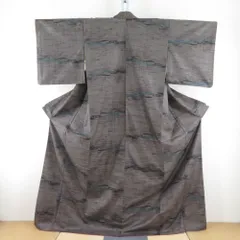 紬 着物 大島紬 霧模様 茶色ｘ青色ｘ紫色 袷 広衿 正絹 カジュアル 仕立て上がり着物 身丈166cm