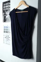 W ( M ー L ) ポロ Ralph Lauren(ラルフローレン) 半袖 Tシャツ ノースリーブ ネイビー ドレス- 1451E