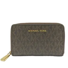 MICHAEL KORS マイケルコース カードケース パスケース ラウンドファスナー MK柄 ロゴ レザー ブラウン