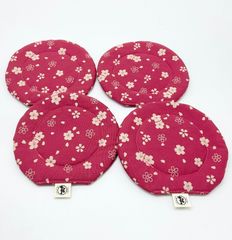 コースター 置物座布団 桜模様（レッド） 12cm (4枚セット)