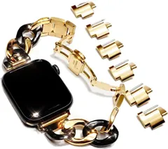 Royce&Roland Apple watch チェーンバンド バタフライバックル おしゃれ アップルウォッチ 時計 ステンレス/シルバー レディース メンズ ギフト プレゼント(ゴールド/ブラック,  44mm 45mm 46mm 49mm)
