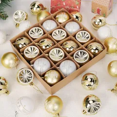 【特価セール】クリスマスデコレーション おしゃれ 北欧 クリスマスボールセット クリスマスツリー オーナメント 飾り付け クリスマス 4種類 クリスマス クリスマス 飾り 白金ゴールド 32個入り お祝い 6cm 新年会 デコレーション ボール 正月飾り