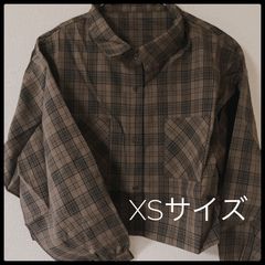 【未使用】長袖チェックシャツ　ブラウン系　XS