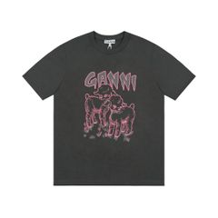 GANNI ガニー 半袖 コットン Tシャツ ラム 子羊 プリント レディース デンマーク ファッションブランド 並行輸入品 XS S M L