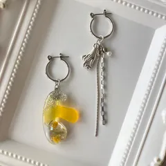 ✳︎ミモザ　イエローレジン×チェーン 色々　アシンメトリー　フープピアス✳︎