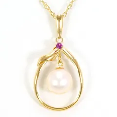 K18YG　ネックレス　necklace　パール（真珠）　ルビー　総重量約2.0g　約39cm