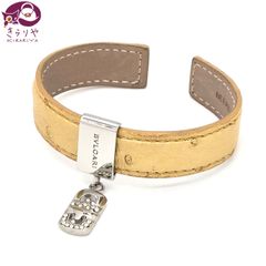 BVLGARI ブルガリ パレンテシ レザー バングル ブレスレット オーストリッチ風型押し ゴールド系カラー シルバーカラーメタル クリスタル/ラインストーン 箱 保存袋 冊子 封筒 イタリア製