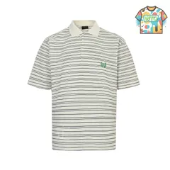 【今日WTO】Balenciaga ダブル B 麦穂刺繍ストライプポロ T シャツ-IO79