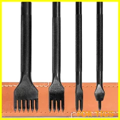 【在庫処分】KEWAYO 4本セット 菱目打ち丸穴 ポンチセット レザークラフト 革細工 ポンチ 穴あけ間隔 5MM 目打ち 革 縫い穴 打ち具1２４６歯