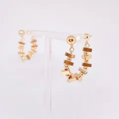 【新品】 ピアス　ゴールド　角・ボールチェーン フープ ピアス