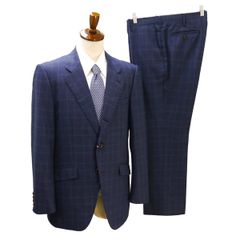 5NG003】THE SHOP TK 段返り 3つボタン シングルスーツ A8 XL ダークネイビー 濃紺 グレンチェック ノータック 春秋冬 631 【中古】【メンズビジネス】202507