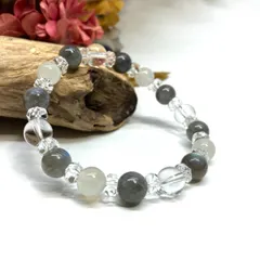 ラブラドライト ムーンストーン 水晶  天然石 パワーストーンブレスレット 8mm（カット水晶）レディース 女性  数珠ブレス 開運 プレゼント ギフト  [7]