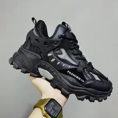 ☆ ブラック ☆ 45(27.5cm) ☆ スニーカー 凸凹ビッグシルエットシューズ 厚底 厚底 スニーカー メンズ スポーツシューズ ダッドスニーカー 靴 くつ ダッド シューズ 運動靴 ビッグシルエット おしゃれ かっこいい ミドルカット レースアップ