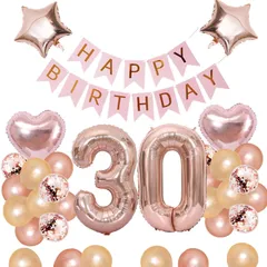 紙吹雪風船 バースデーバルーン ハート風船 BIRTHDAYガーランド HAPPY 大人 30 数字バルーン セット 女の子 飾り付け 風船 バルーン ローズピンク 誕生日 30歳
