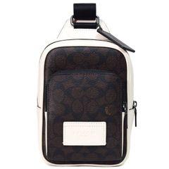 コーチ メンズ バッグ COACH コーティングキャンバス レザー シグネチャー レーサー カラーブロック スリング ロゴ バックパック ワンショルダー ボディバッグ ウォルナット×チャーク CY912