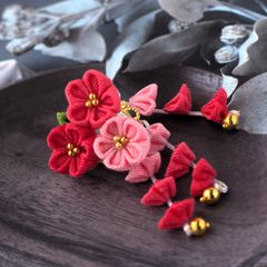❁りかちゃん小花髪飾りドール用つまみ細工❁22ｃｍドールサイズ着物・浴衣和装髪飾り・お人形遊び・ドールチャーム・22ｃｍ・1/6ドール用髪飾り◇送料込み◇