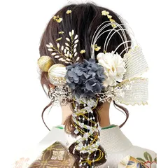 [JZOON] 髪飾り 9色展開 成人式 髪飾り ドライフラワー 袴 卒業式 和装 結婚式 振袖 プリザーブドフラワー 金箔 紐アレンジ 水引 和玉 灰 A1607