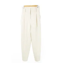 ザラ ZARA パンツ スラックス ワイド テーパード ハイウエスト サッカー生地 ストレッチ タック ストライプ S ベージュ /CK18 ☆