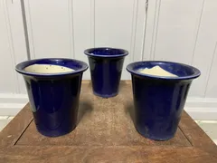 植木鉢　蘭鉢　3点セット　青　釉　洋ラン　寄せ植え　観葉植物　多肉植物　山野草　花　雑木　盆栽　ガーデニング　鉢　盆栽鉢　陶器鉢