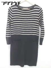 ◇ URBAN RESEARCH DOORS ボーダー 切替 長袖 膝丈 ニットワンピース サイズ1 ブラック ホワイト レディース 【中古】 【1102020005849】