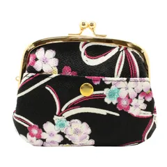 小紋工房 4寸親子がま口 財布 桜結び（黒） 小銭入れ カードケース 二越ちりめん 京都 和KOMONO 江戸小紋 0207 [桜結び（黒）]