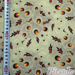 USAコットン　Anna Maria's　クジャクの羽根＆葉っぱ　ライトベージュ　約53cm×約50cm（カット済）　FB-2499