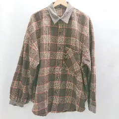◇ ◎●未使用●⊇ HALHAM ハルハム チェック柄 新品ボタン コーデュロイ 長袖 シャツ サイズ L ブラウン系 メンズ E  【1502030043136】