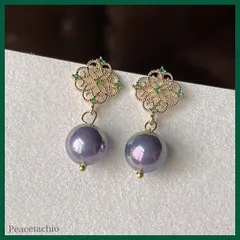 ピアス　Silver925　14Ｋ　紫　パール　揺れる　ケース付き 