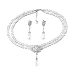 【新着商品】真珠 高級 人気 ブライダル キラキラ 結婚式アクセサリーネックレス ネックレス レディース ネックレス 花嫁 クリスタル パール ウェディング イヤリング パーティー パールネックレス (2点セット) 誕生日 ピアス 贈り物 [Liroyal]