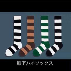 太ボーダー　ハイソックス　レディース　2足セット