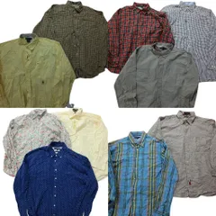 古着卸 まとめ売り トミーヒルフィガー 長袖シャツ 10枚セット (メンズ XL /2XL /4XL ) 花柄 総柄 チェック ボタンダウン 中古 古着 NB6070