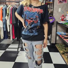 【US古着】EXODUS Thrash Metal T-shirt | エクソダス スラッシュメタル 両面プリント リメイク バンT 半袖 Tシャツ ブラック M~L