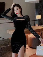 上品ラメ?ベロアミニドレス?結婚式セクシーデザイン