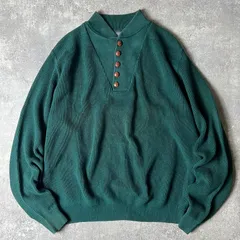 90s USA製 LAND'S END ヘンリーネック アーミー タイプ コットン ニット セーター L / 90年代 アメリカ製 オールド ランズエンド