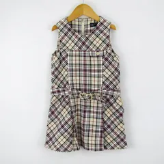 組曲 ノースリーブワンピース チェック柄 ウエストベルト ラウンドネック ひざ丈 キッズ 女の子用 110サイズ ベージュ KUMIKYOKU 【中古】