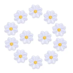 WATASHINO ワッペン アイロン アップリケ 花 2cm 12枚セット 女の子 子供 小さい 刺繍 かわいい (白) [白]