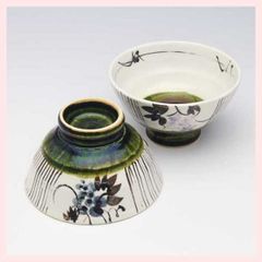 小 2客 未使用品 京焼 清水焼 陶葊 色絵付け 玉湯呑 陶あん 9×7cm